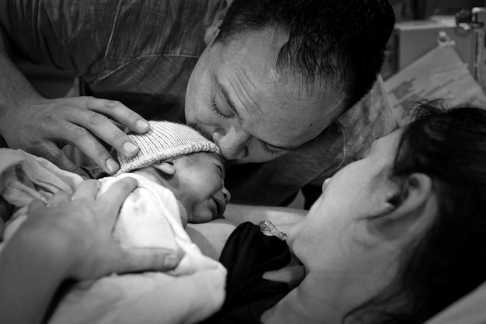 parents welcome their newborn at the hospital